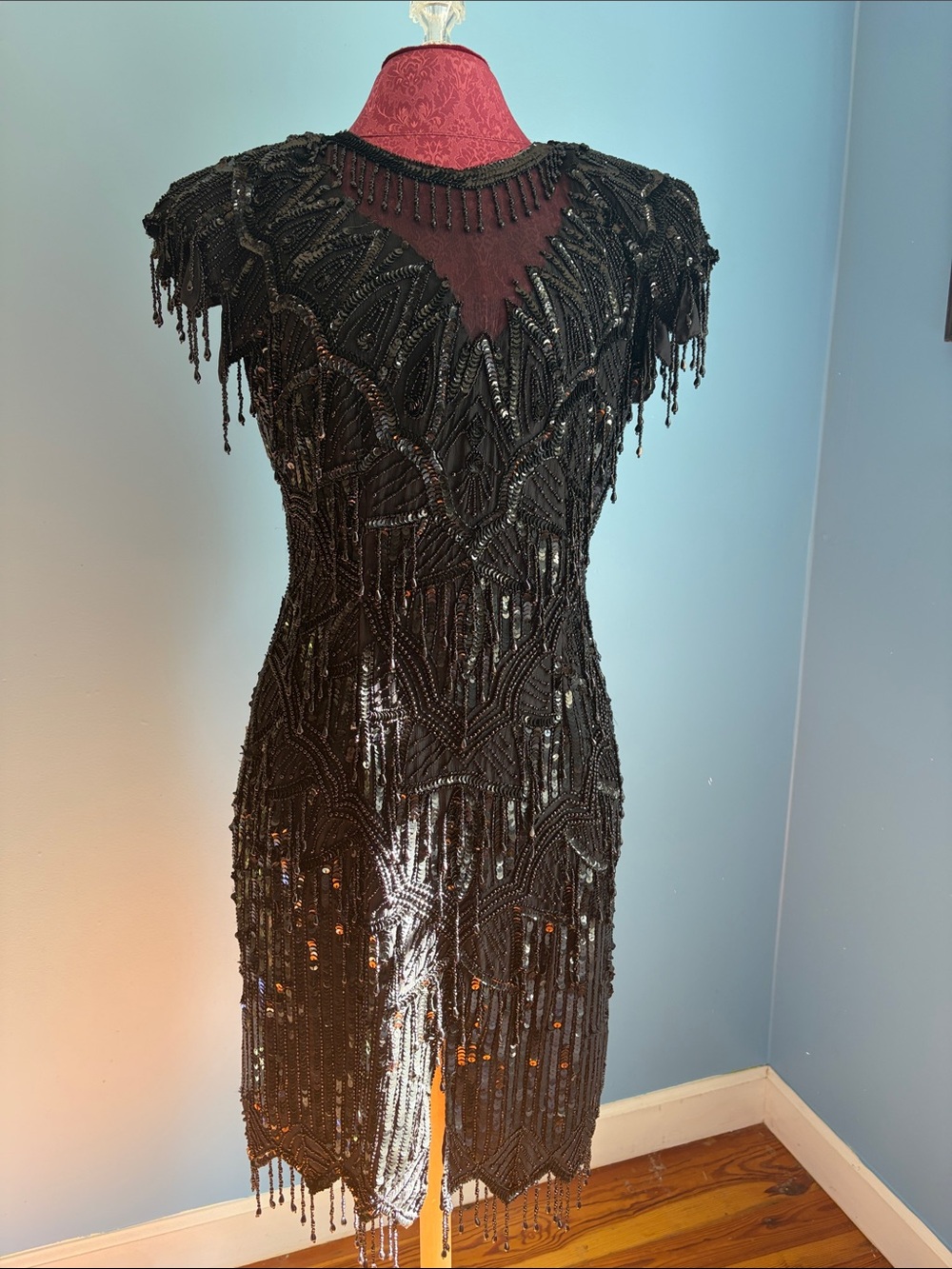 Black dressy beaded evening short dress